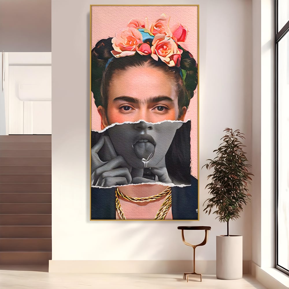 Tablou canvas cu tablou canvas cu portret collage, in rama de aluminiu auriu